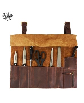 The Leather Chef Knife Roll Walnut 7 Slot - Premium Buffalo Leather