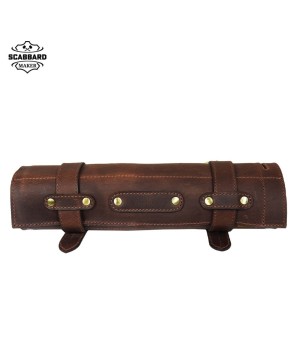 The Leather Chef Knife Roll Walnut 7 Slot - Premium Buffalo Leather