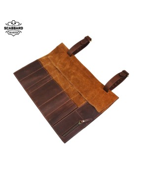 The Leather Chef Knife Roll Walnut 7 Slot - Premium Buffalo Leather