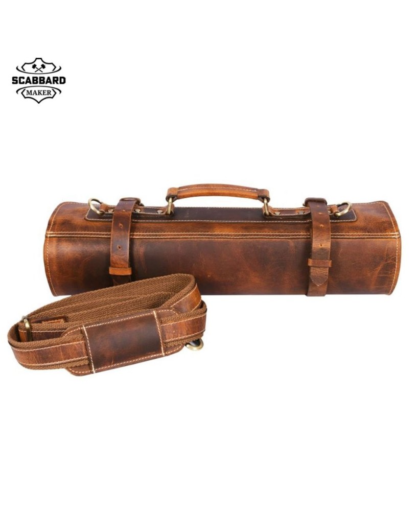 Vicenza Leather Knife Roll - Caramel Brown