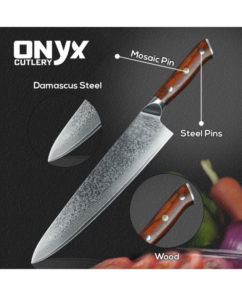 Custom Handmade Damascus Steel Kitchen Sharp Knife by Onyx Cutlery