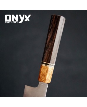 Custom Handmade Blackwood / Amboyna Burl / Brass and Onyx spacer by Onyx Cutlery