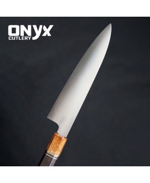 Custom Handmade Blackwood / Amboyna Burl / Brass and Onyx spacer by Onyx Cutlery