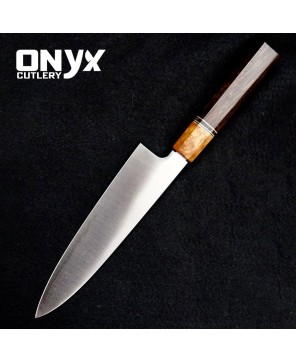 Custom Handmade Blackwood / Amboyna Burl / Brass and Onyx spacer by Onyx Cutlery