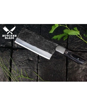 Black Wood Handle Carbon Steel Butcher Knife