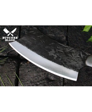 Black Wood Handle Carbon Steel Butcher Knife