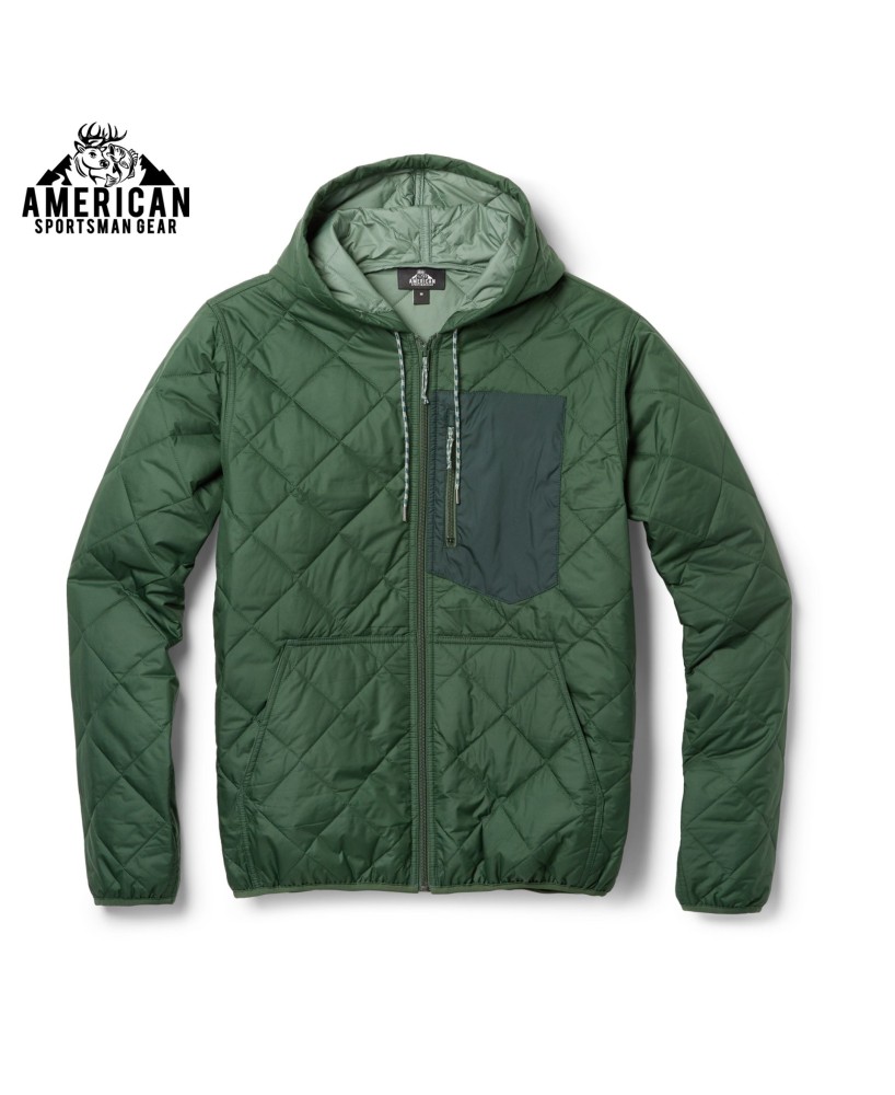 Diamond Quilted Insulated Bomber Hoodie - Men's Pinyon Green