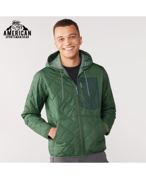 Diamond Quilted Insulated Bomber Hoodie - Men's Pinyon Green