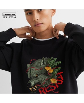 Relaxed Fit Printed Sweatshirt in Black