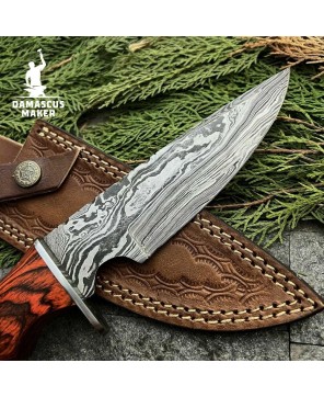 Custom Damascus Hunting Bowie Knife