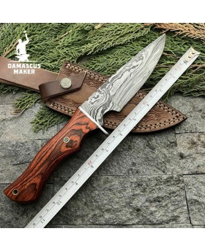 Custom Damascus Hunting Bowie Knife