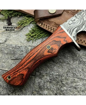 Custom Damascus Hunting Bowie Knife