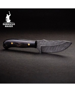 Damascus Steel Skinning Knife with Leather Sheath