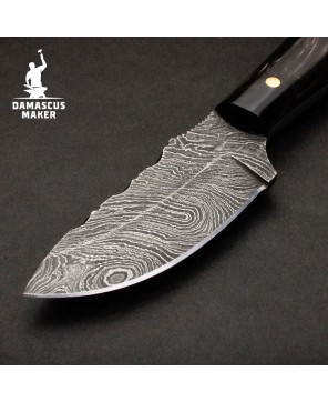 Damascus Steel Skinning Knife with Leather Sheath