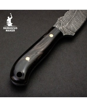 Damascus Steel Skinning Knife with Leather Sheath