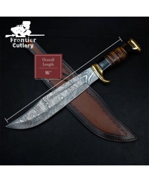 Custom Handmade Damascus Steel Bowie Hunting Knife