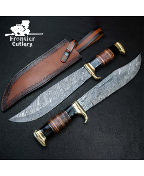 Custom Handmade Damascus Steel Bowie Hunting Knife