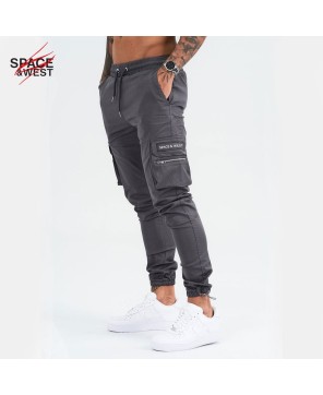 Gray Cargo Pants with Space and West Pocket.