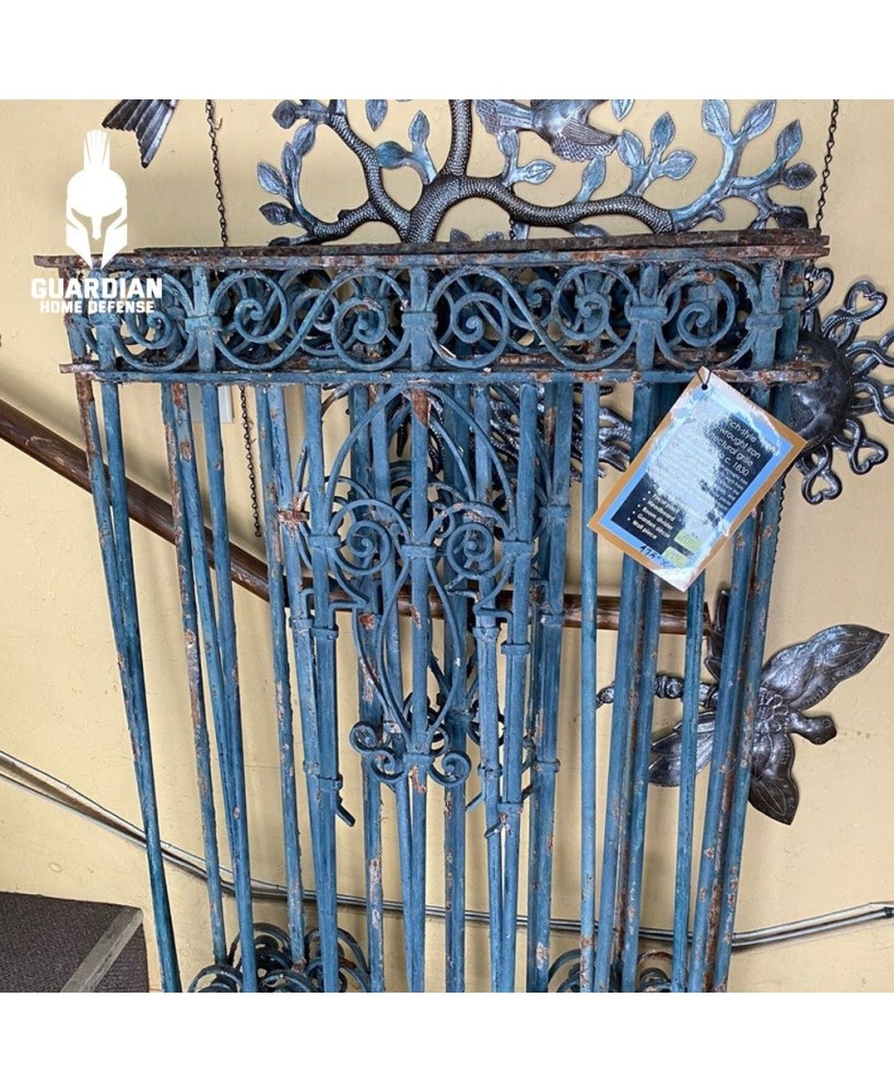 Antique Wrought Iron and Wood Window Grate, Antique Victorian Architectural Wrought Iron Grille, Tunisian, French