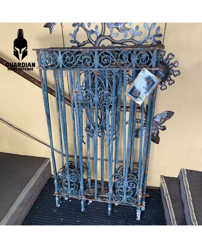 Antique Wrought Iron and Wood Window Grate, Antique Victorian Architectural Wrought Iron Grille, Tunisian, French