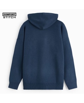 Comfort Stitch Blue Knit Hoodie - Stylish & Sustainable Comfortwear