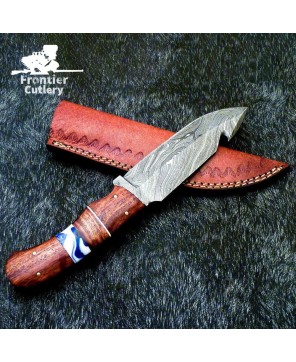 Custom hand-forged Damascus steel 10" camping hunting knife