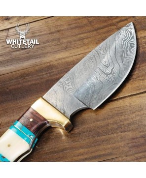 Damascus Hunting Knife - Bone & Turquoise