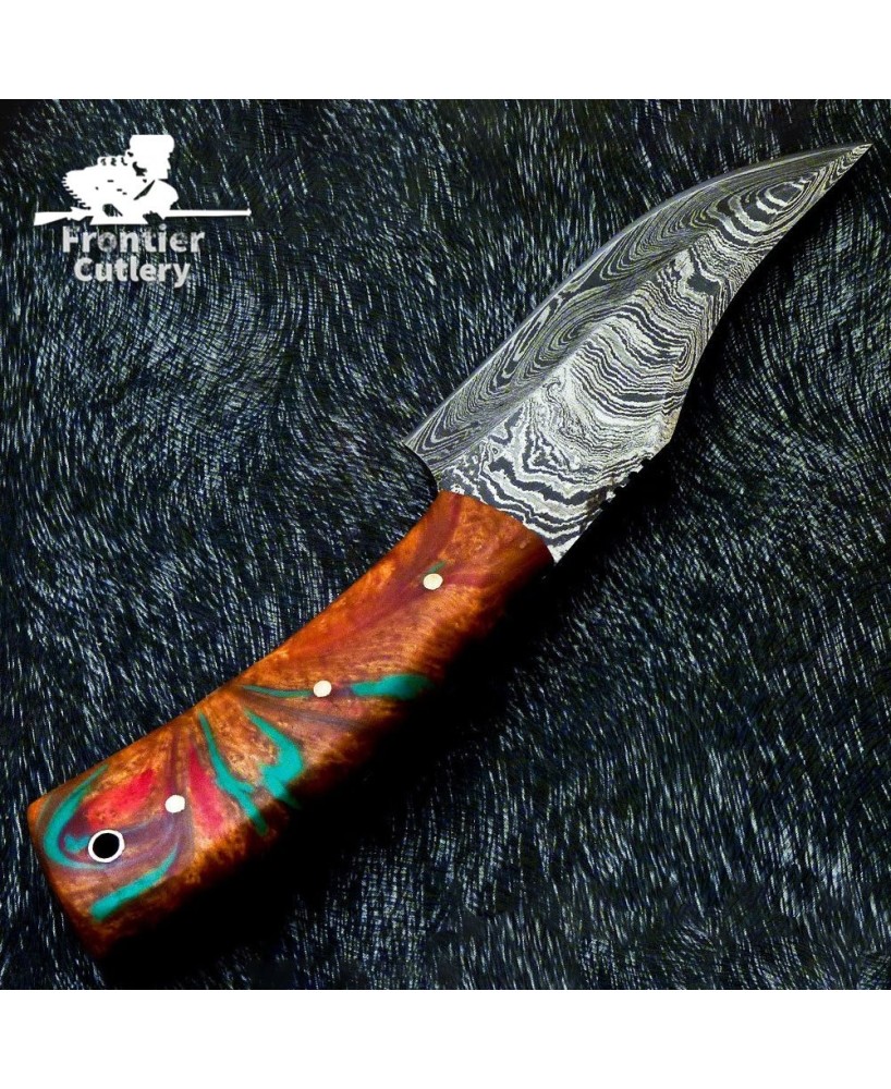 Resin Handled Damascus Skinning Knife