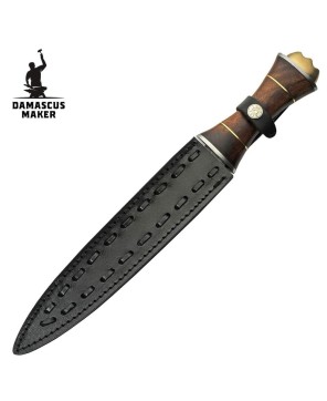 Wood Handle Damascus Dagger Knife