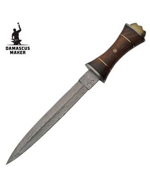 Wood Handle Damascus Dagger Knife