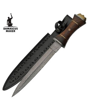 Wood Handle Damascus Dagger Knife