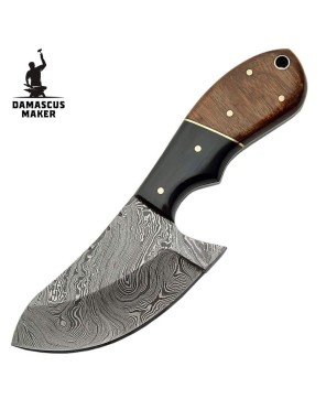 Damascus Skinner Knife with Brown Sheath - Damascus Maker