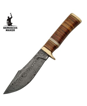 Damascus Leather Hunting Knife