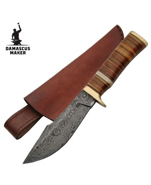 Damascus Leather Hunting Knife