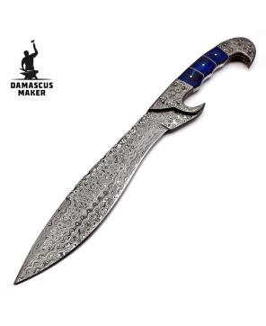 Damascus Steel Kukri Knife, Wood Handle