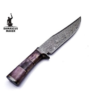 Handmade Damascus Steel Bowie Knife with Leather Sheath