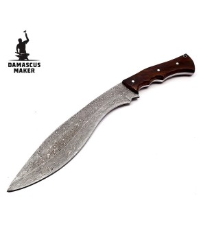 Damascus Kukri Knife with Leather Sheath