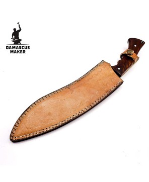 Damascus Kukri Knife with Leather Sheath