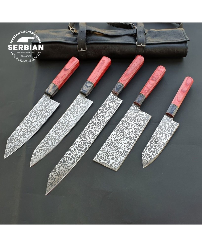 Serbian Knives: Etched Chef's Knife Set