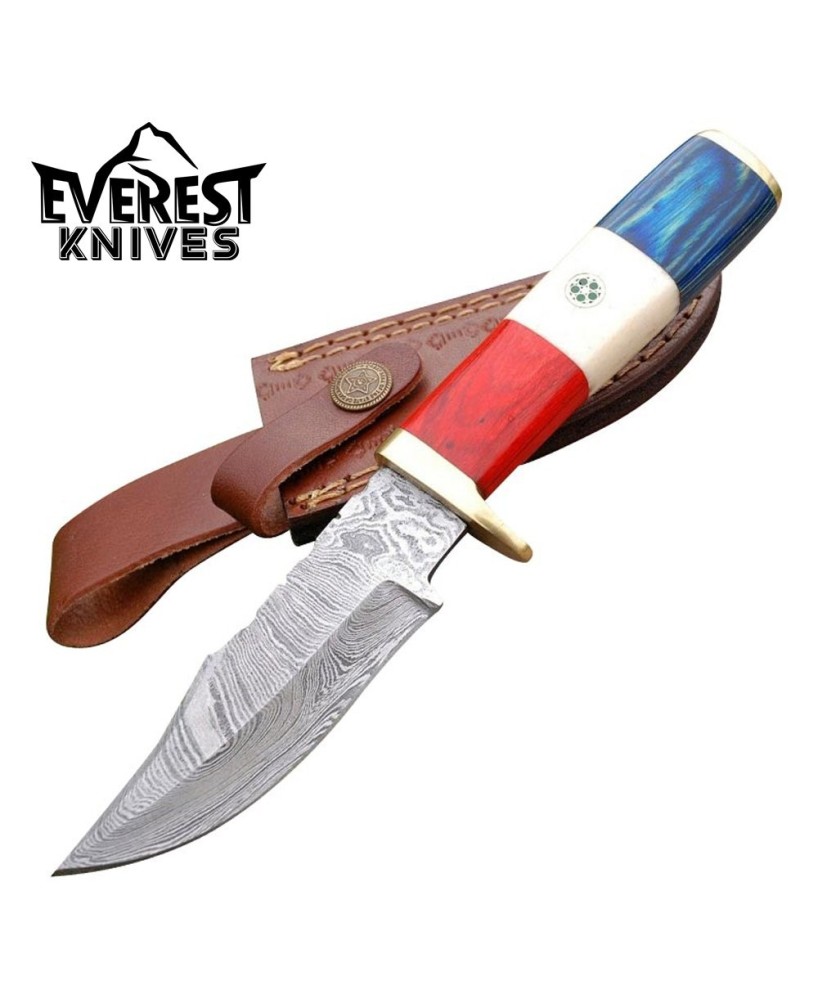 Damascus Hunting Knife Wood & Brass