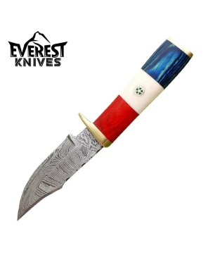 Damascus Hunting Knife Wood & Brass