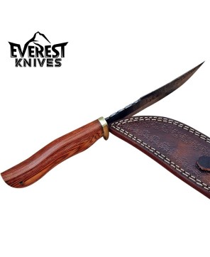 Damascus Hunting Knife Wood & Brass Handle