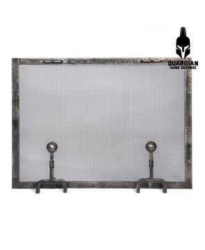 FIREPLACE SCREEN and matching TOOLSET, Forged iron balls