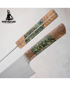 Kitchen Knife Hybrid Stabilized Wood - Custom Forged Blades