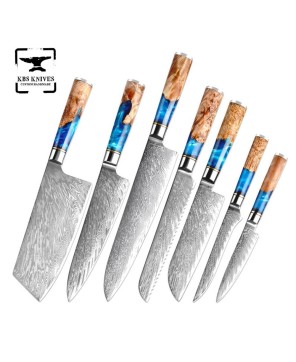 Handmade Damascus Chef's Knife Set with Wooden Handles