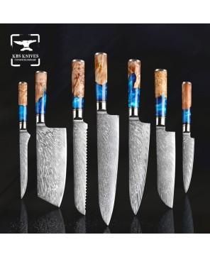 Handmade Damascus Chef's Knife Set with Wooden Handles