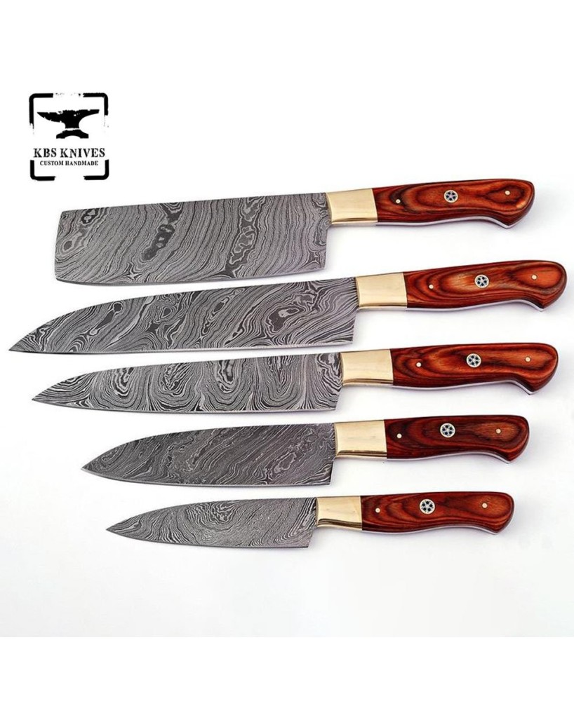 Exotic Wood Damascus Knife Set - Precision & Versatility