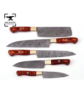 Exotic Wood Damascus Knife Set - Precision & Versatility