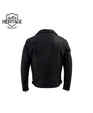Men's Black Leather Motorcycle Jacket w/ Pockets