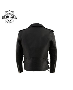 Men's Leather Motorcycle Jacket - Side Lace & Classic Style